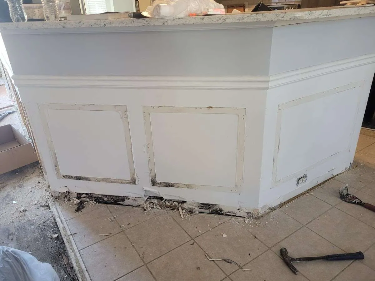 Water damage and mold on kitchen during Sewage Cleanup & Sanitation in Granite Bay